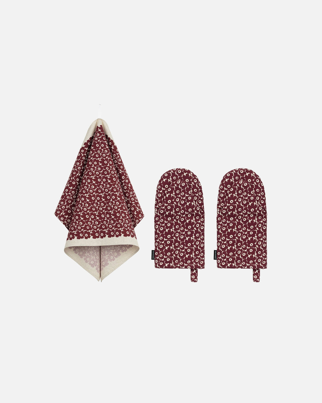 pikkuinen unikko kitchen textile set - maroon