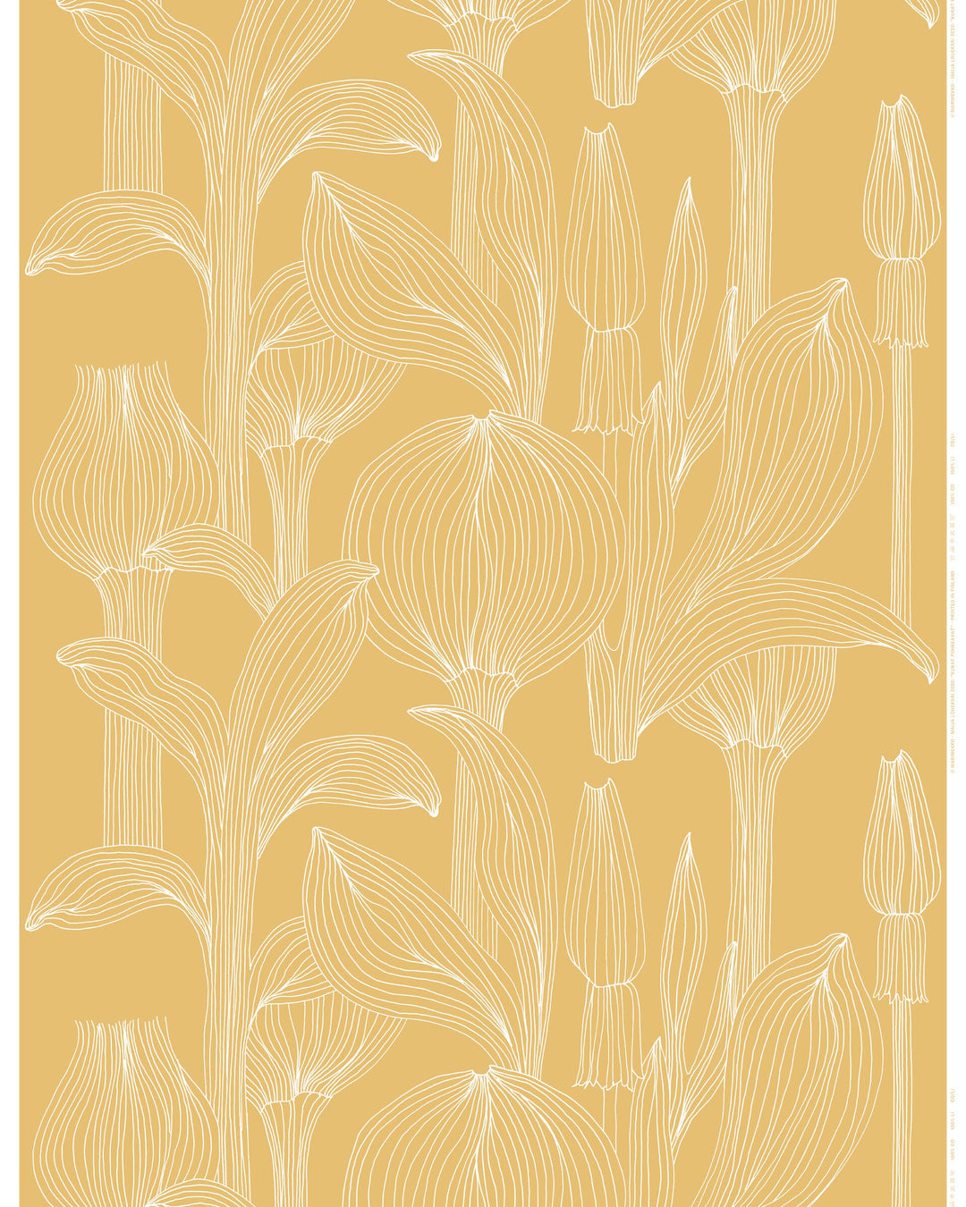 kukat puhkeavat linen fabric - yellow