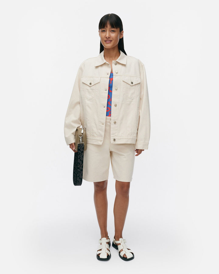 maridenim murros unikko placement denim jacket - white