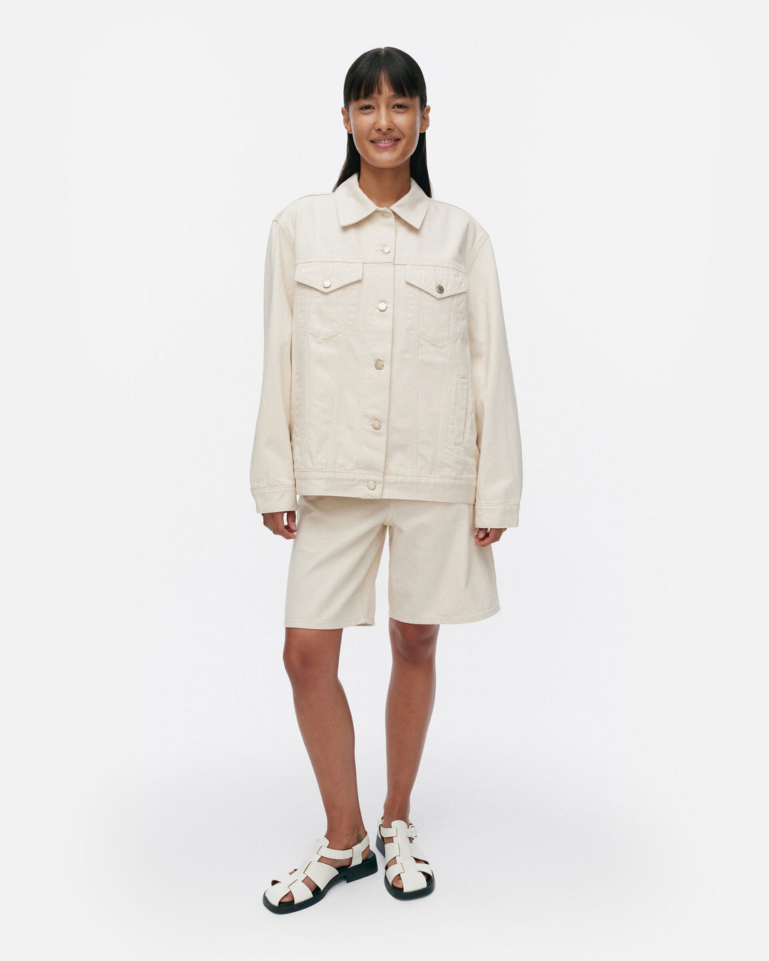 maridenim murros unikko placement denim jacket - white