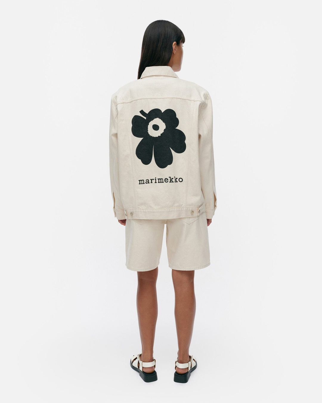 maridenim murros unikko placement denim jacket - white