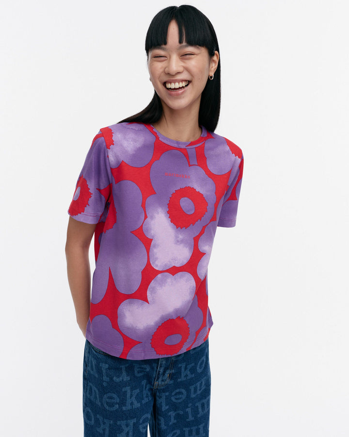 kioski erna akvarelli unikko t-shirt - red/purple