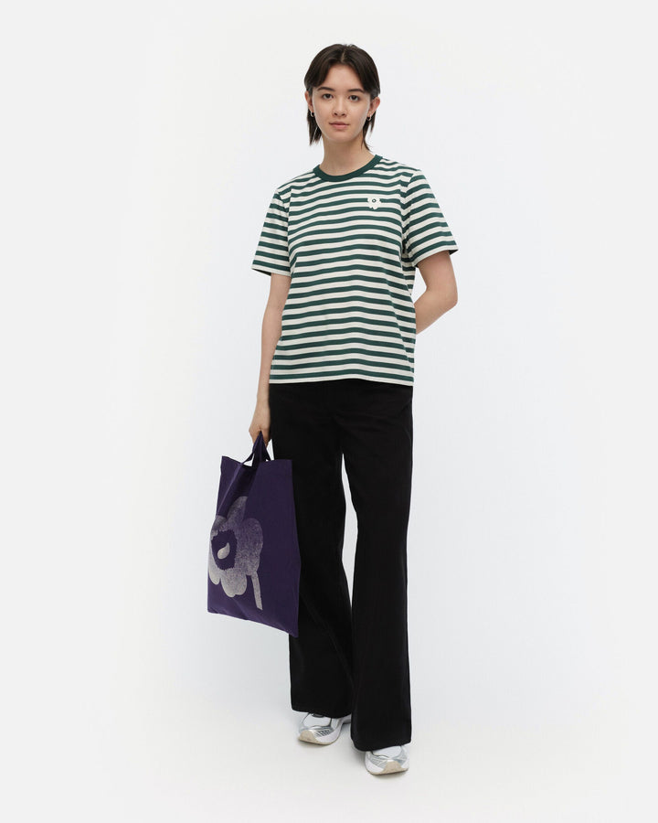 kioski unikko tasaraita t-shirt - navy green