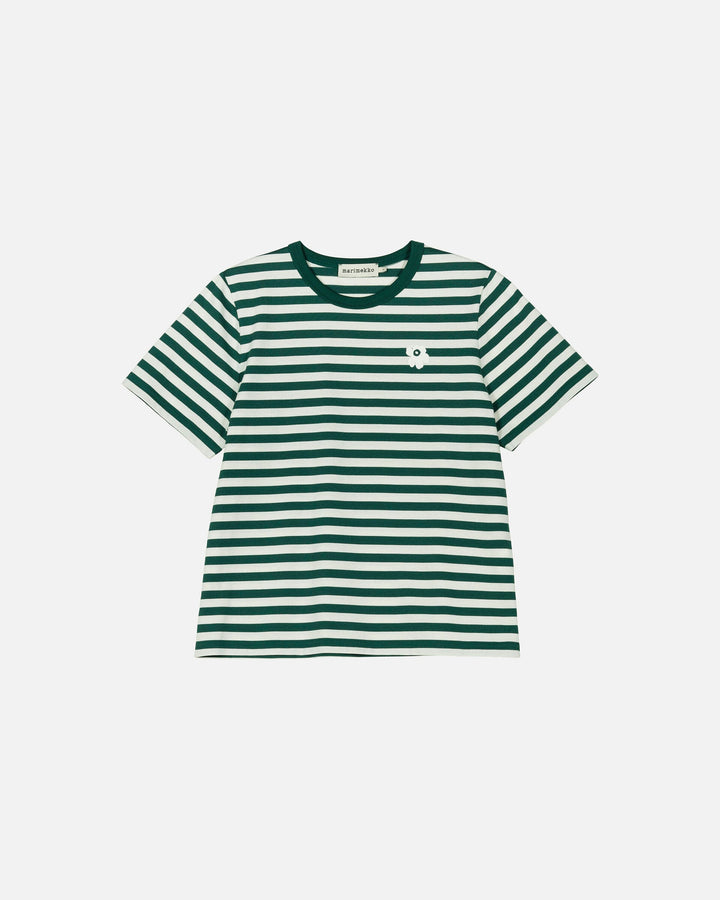 kioski unikko tasaraita t-shirt - navy green