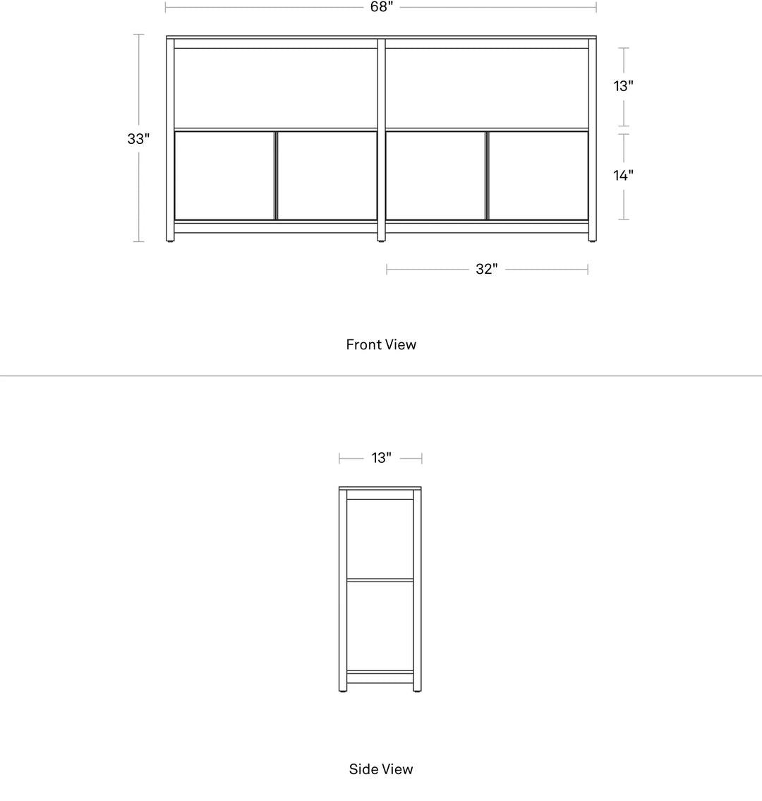 Open Plan Large Low Bookcase with Storage