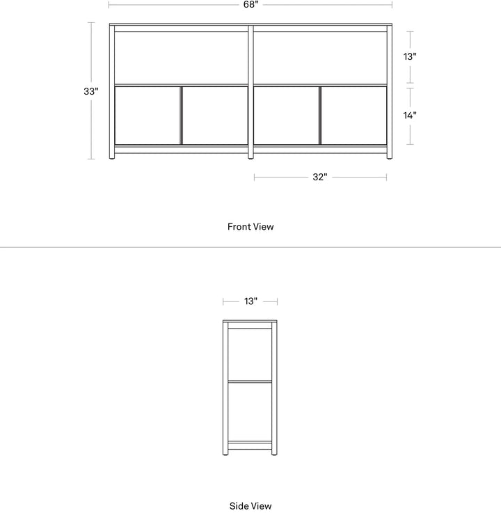Open Plan Large Low Bookcase with Storage