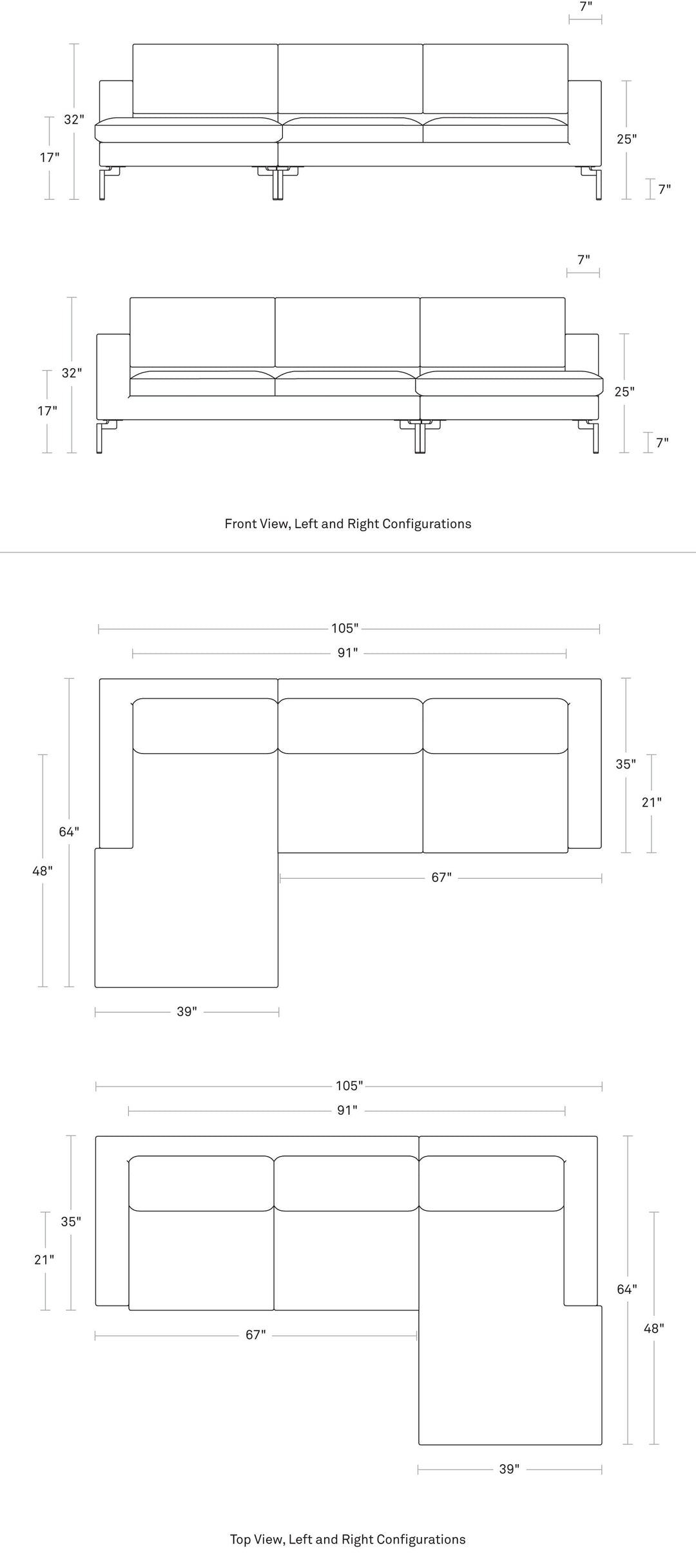 New Standard Sofa w/ Arm Chaise