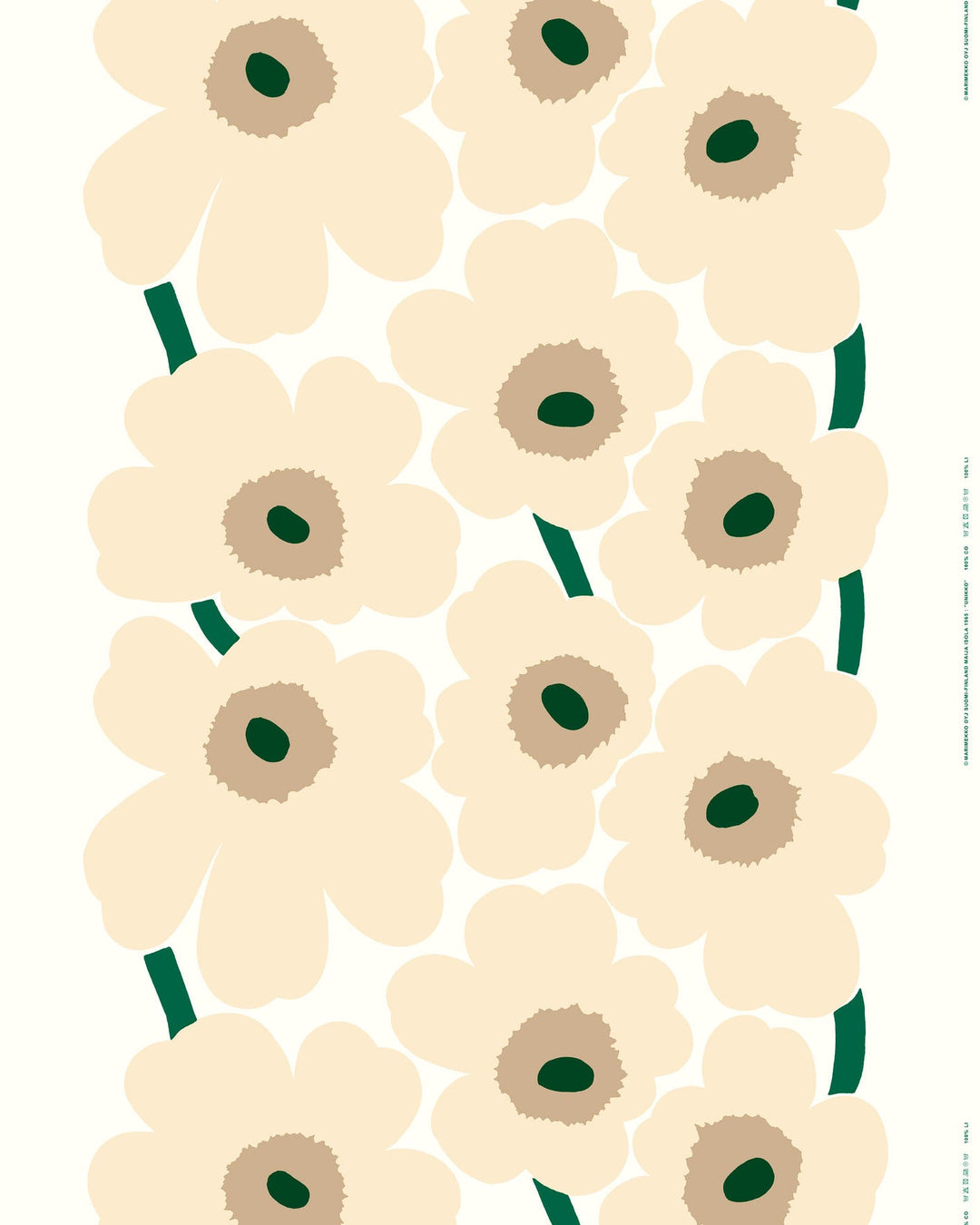 Unikko Linen Fabric - Cream, Green