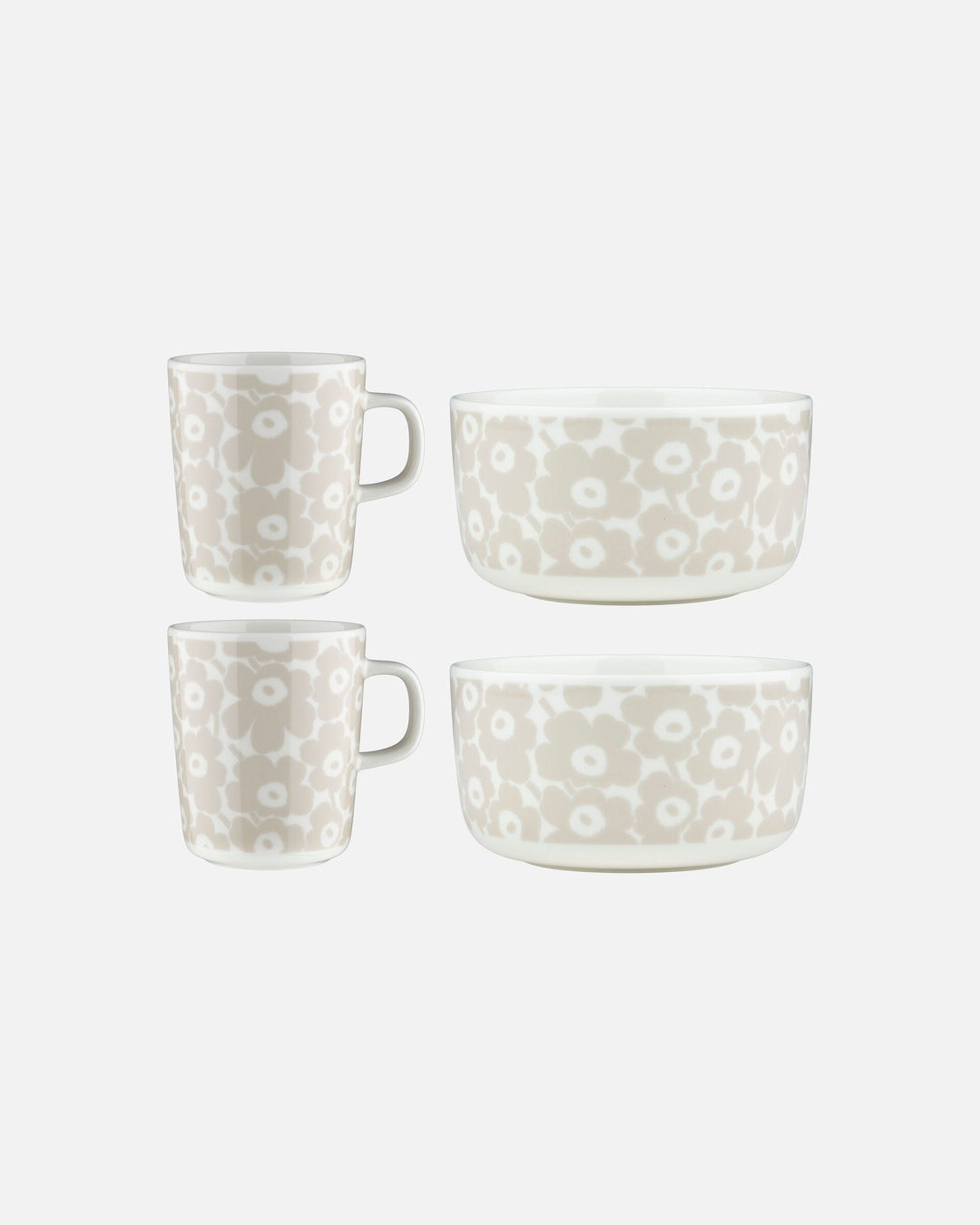pikkuinen unikko breakfast set 2 mugs, 2 bowls - white/cream