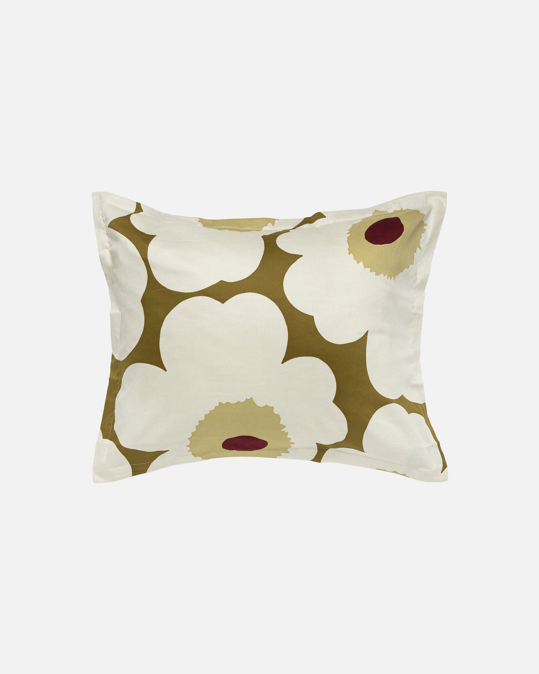 unikko satiini pillowcase - green umber/cream