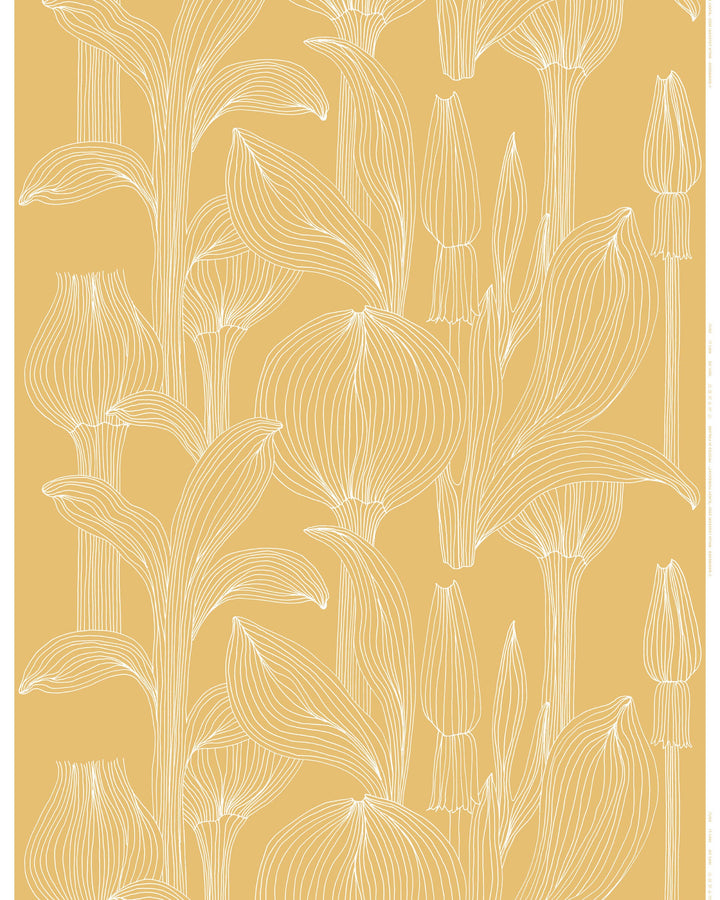 kukat puhkeavat linen fabric - yellow