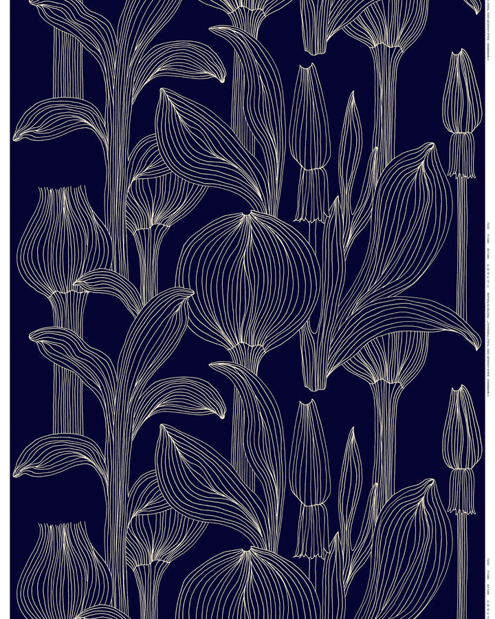kukat puhkeavat cotton fabric - blue