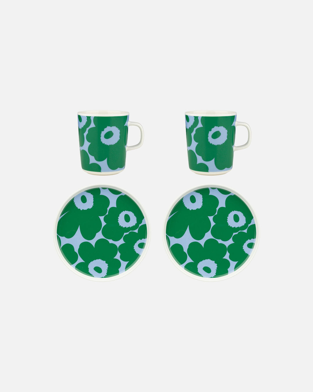 unikko breakfast set 2 mugs, 2 plates - light blue/green