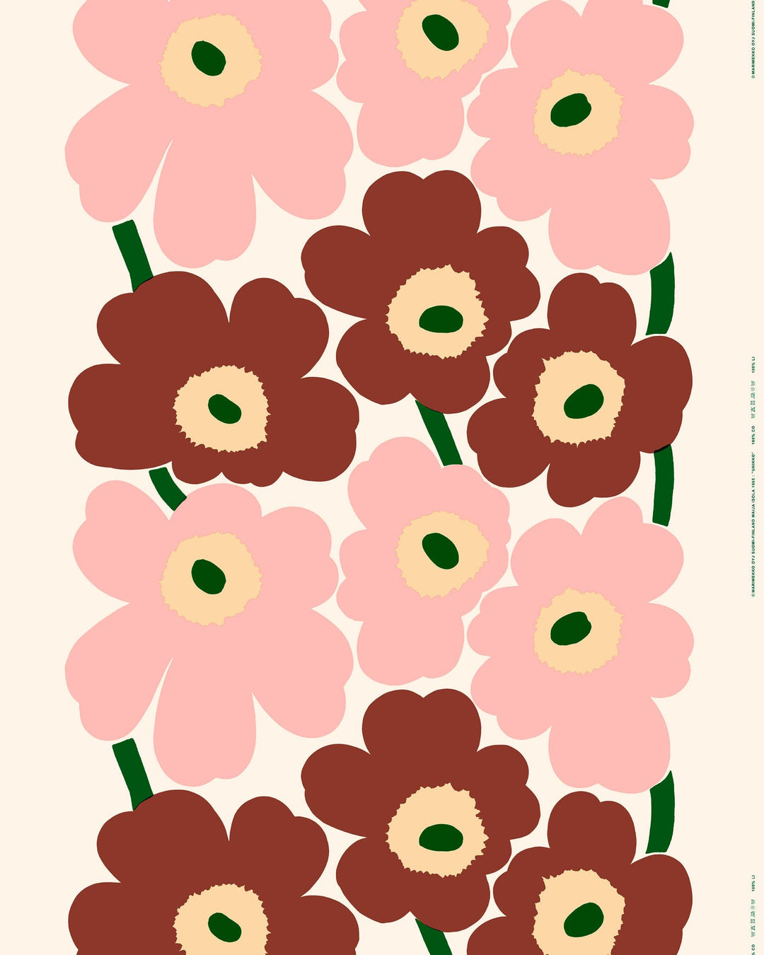 Unikko Cotton Fabric - Pink / brick / green