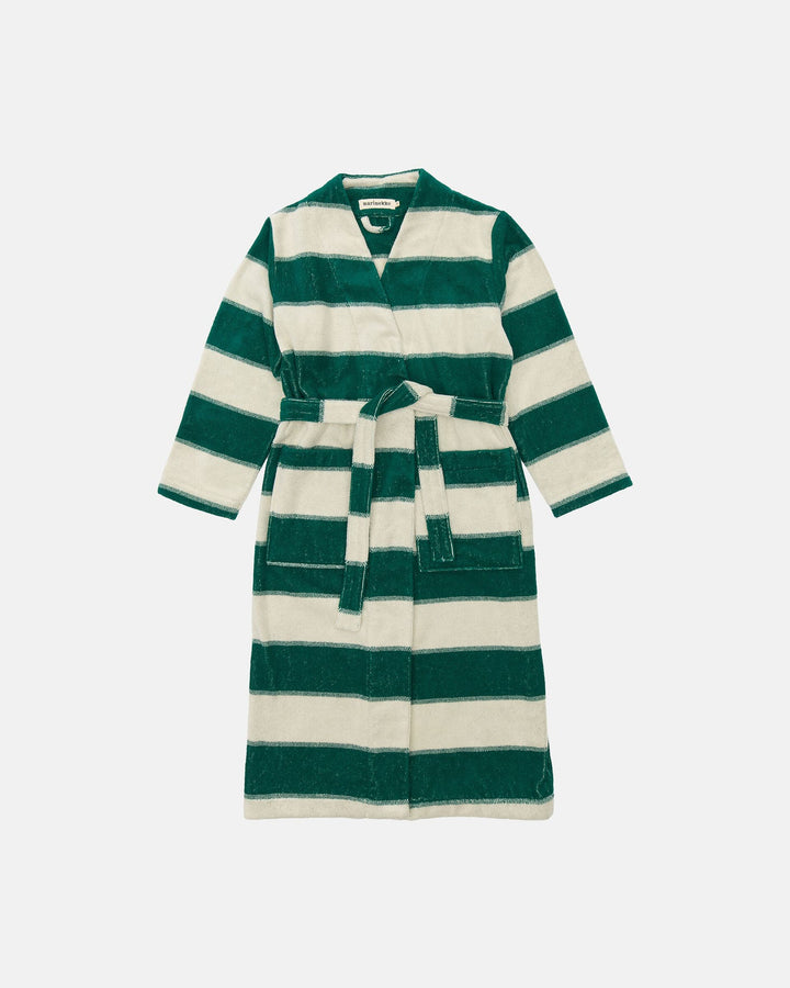 Galleria Bathrobe - Cream / Green - Cotton
