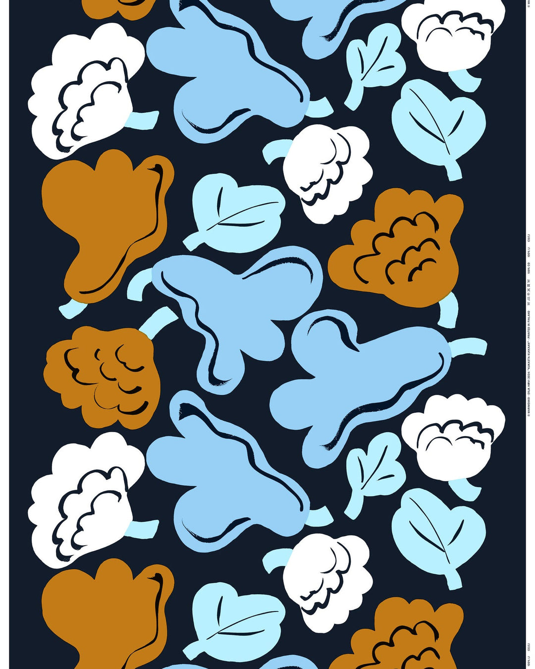 Kukasta Kukkaan Organic Cotton fabric - Navy