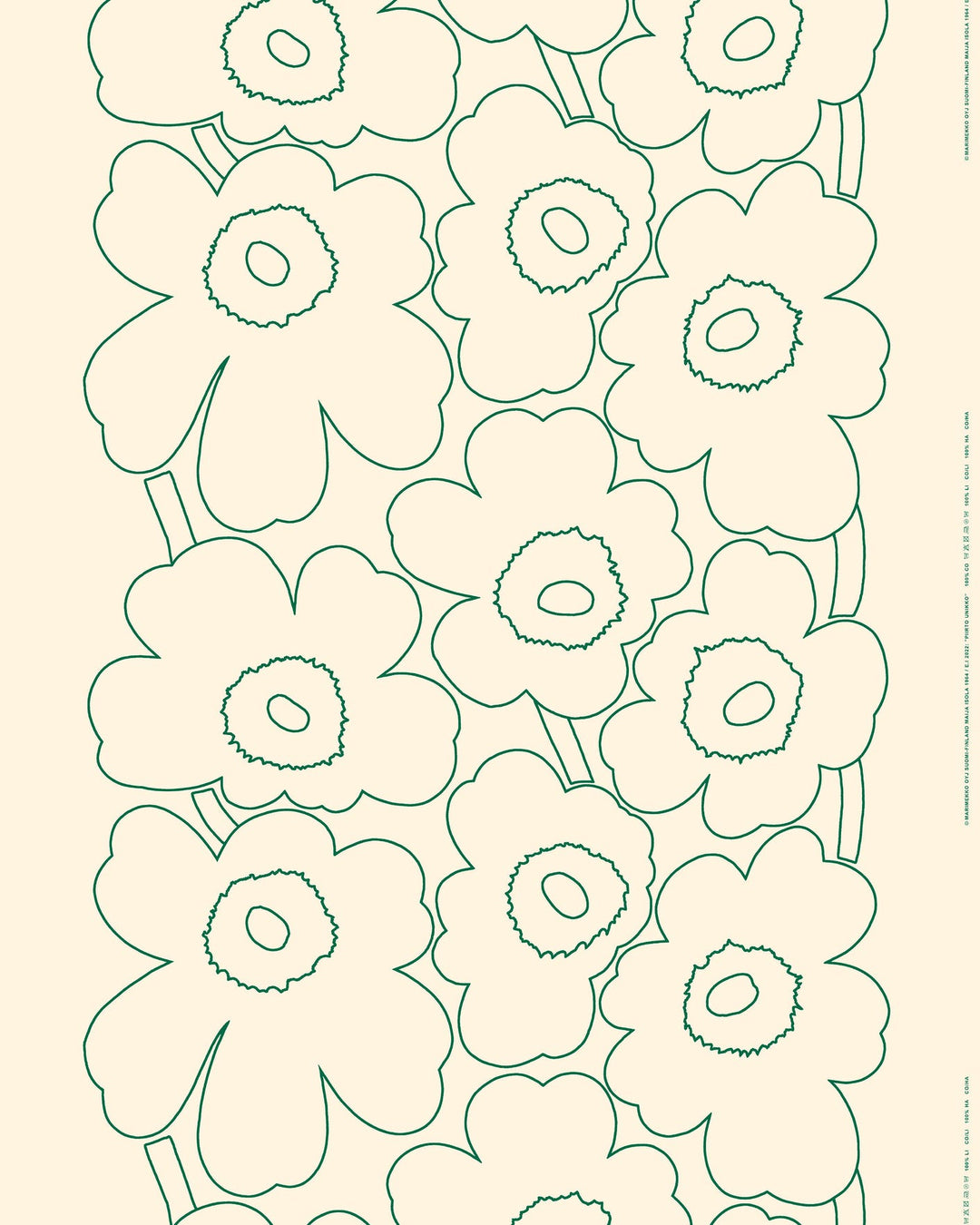Piirto Unikko Linen fabric - Cream and Green