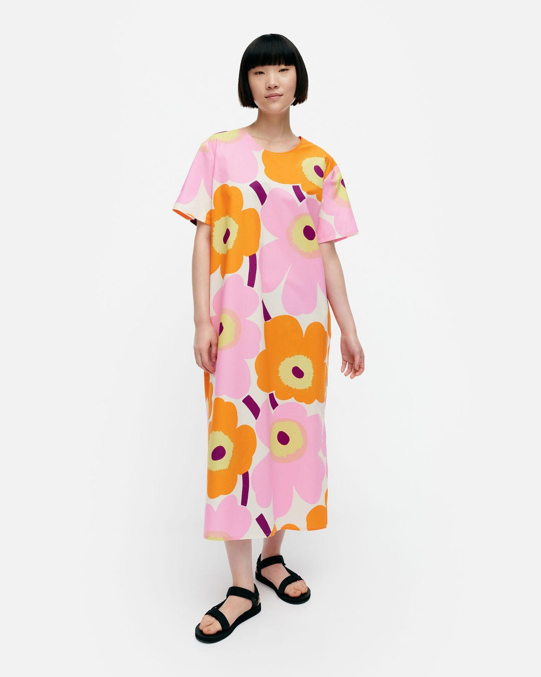 kemut unikko - cotton poplin dress - pink