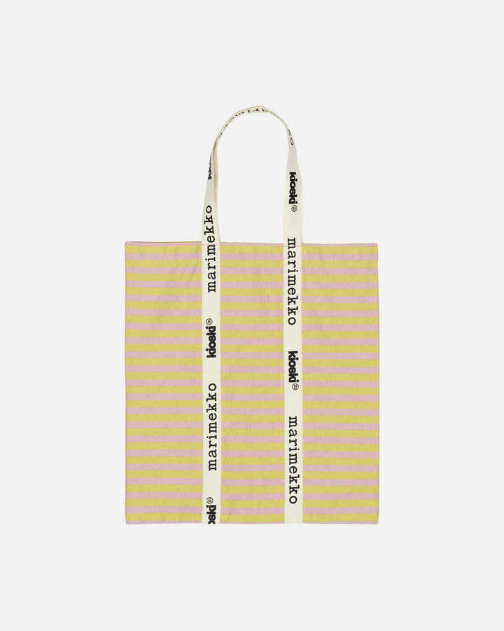 carrier midi tasaraita tote bag - pink/yellow