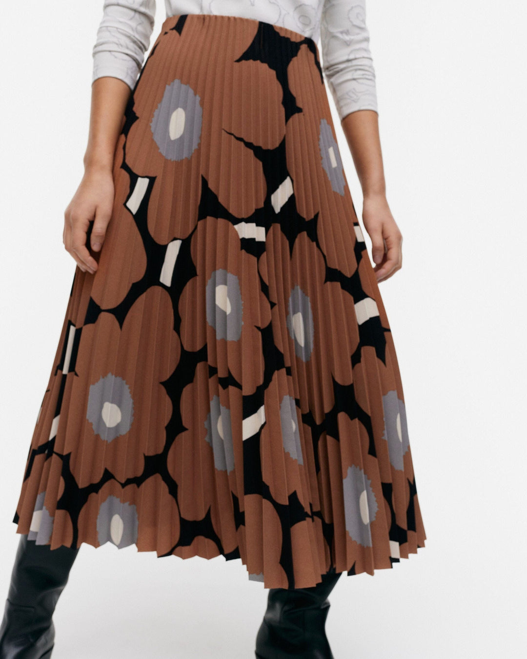 myy unikko pleated skirt - brown