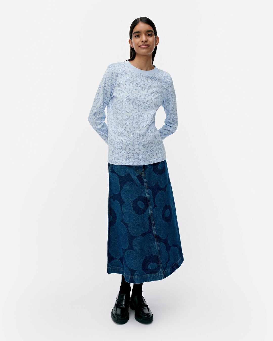 sekunti piirto unikko long-sleeve shirt - blue