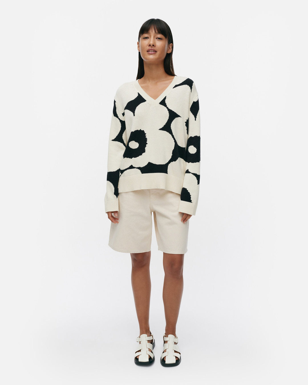 päivä unikko knitted cotton pullover - black/white