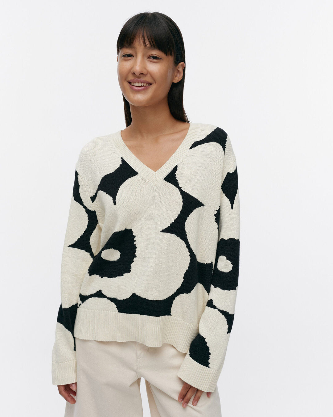 päivä unikko knitted cotton pullover - black/white