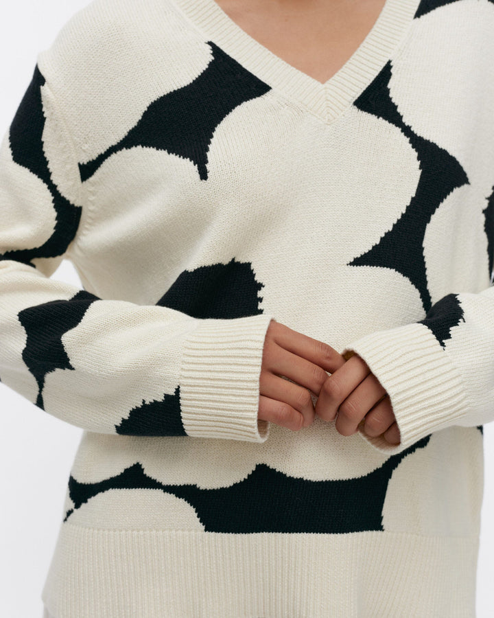 päivä unikko knitted cotton pullover - black/white