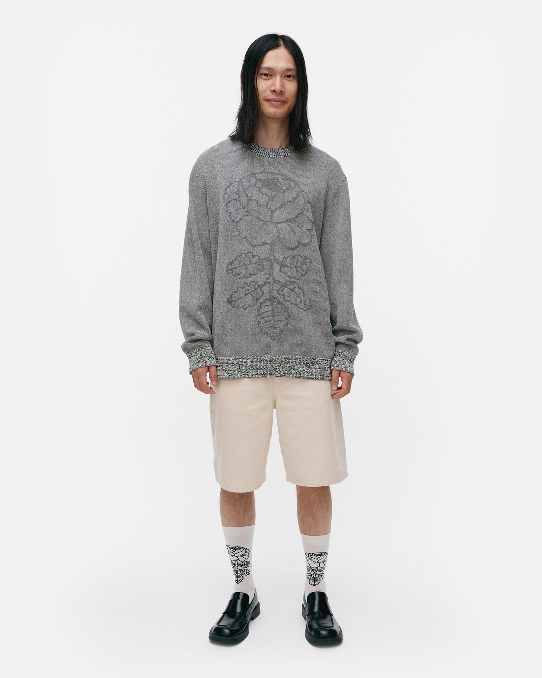 lasi vihkiruusu knitted cotton pullover - grey