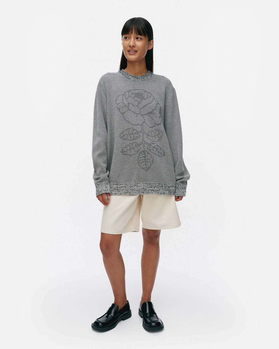 lasi vihkiruusu knitted cotton pullover - grey