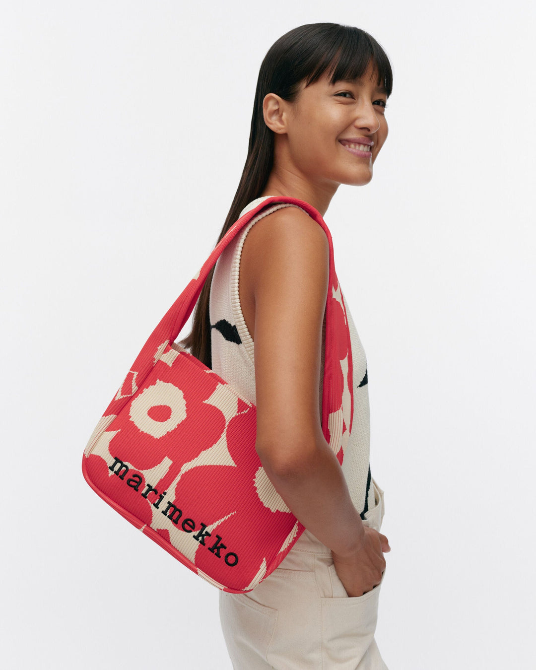 knitted shoulder bag unikko - red