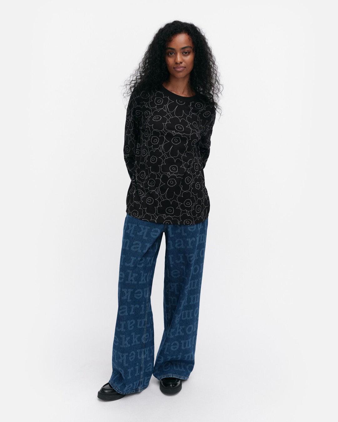 sekunti piirto unikko long-sleeve shirt - black