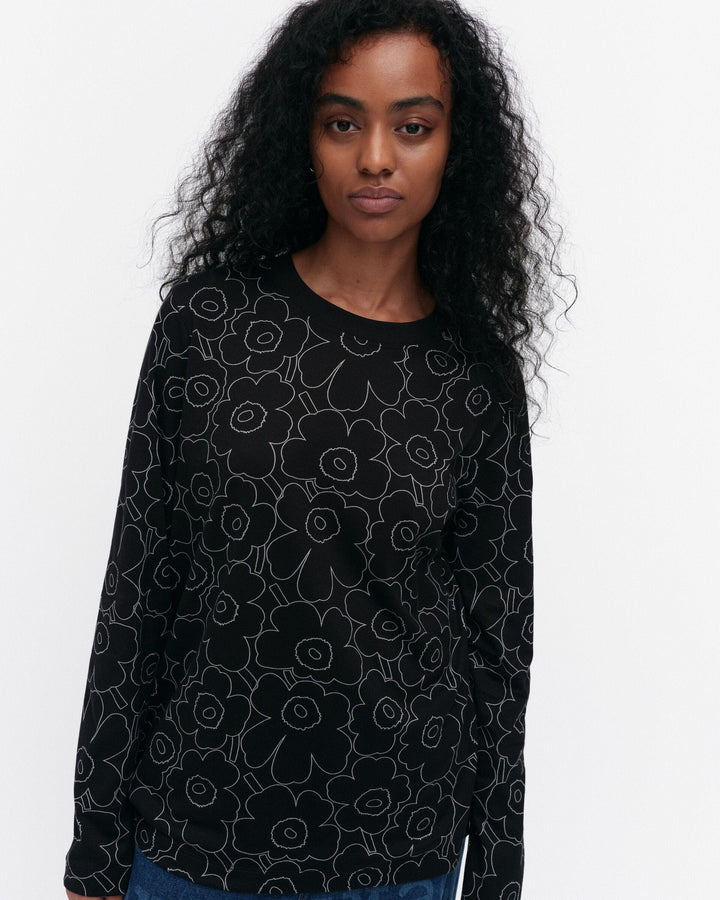 sekunti piirto unikko long-sleeve shirt - black