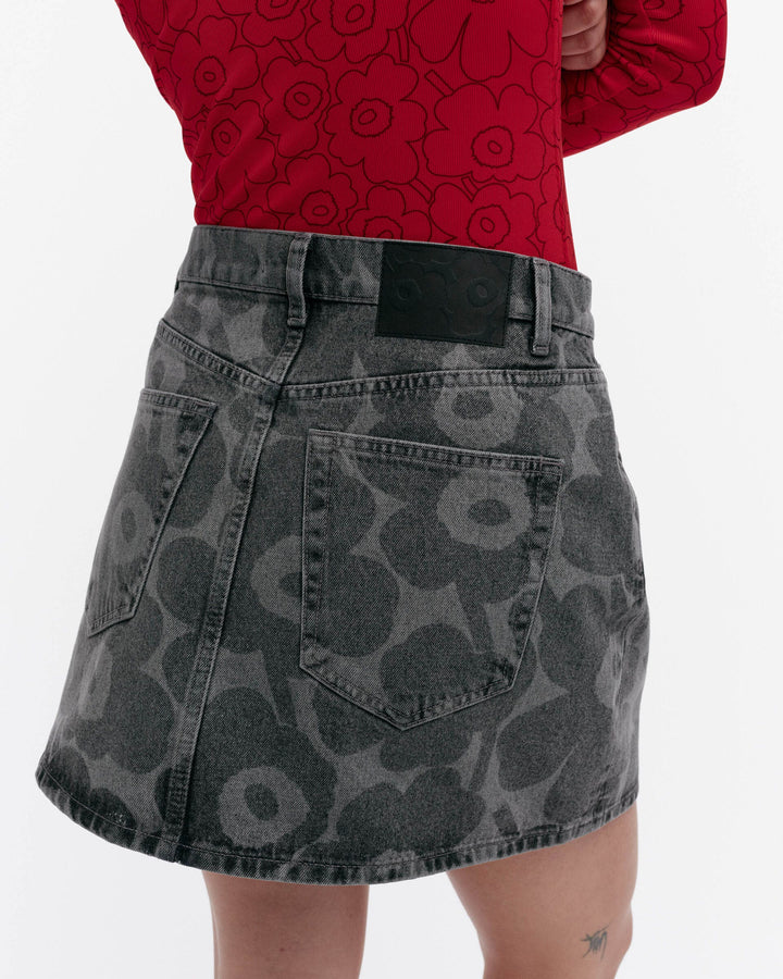 maridenim ruudut unikko skirt - grey
