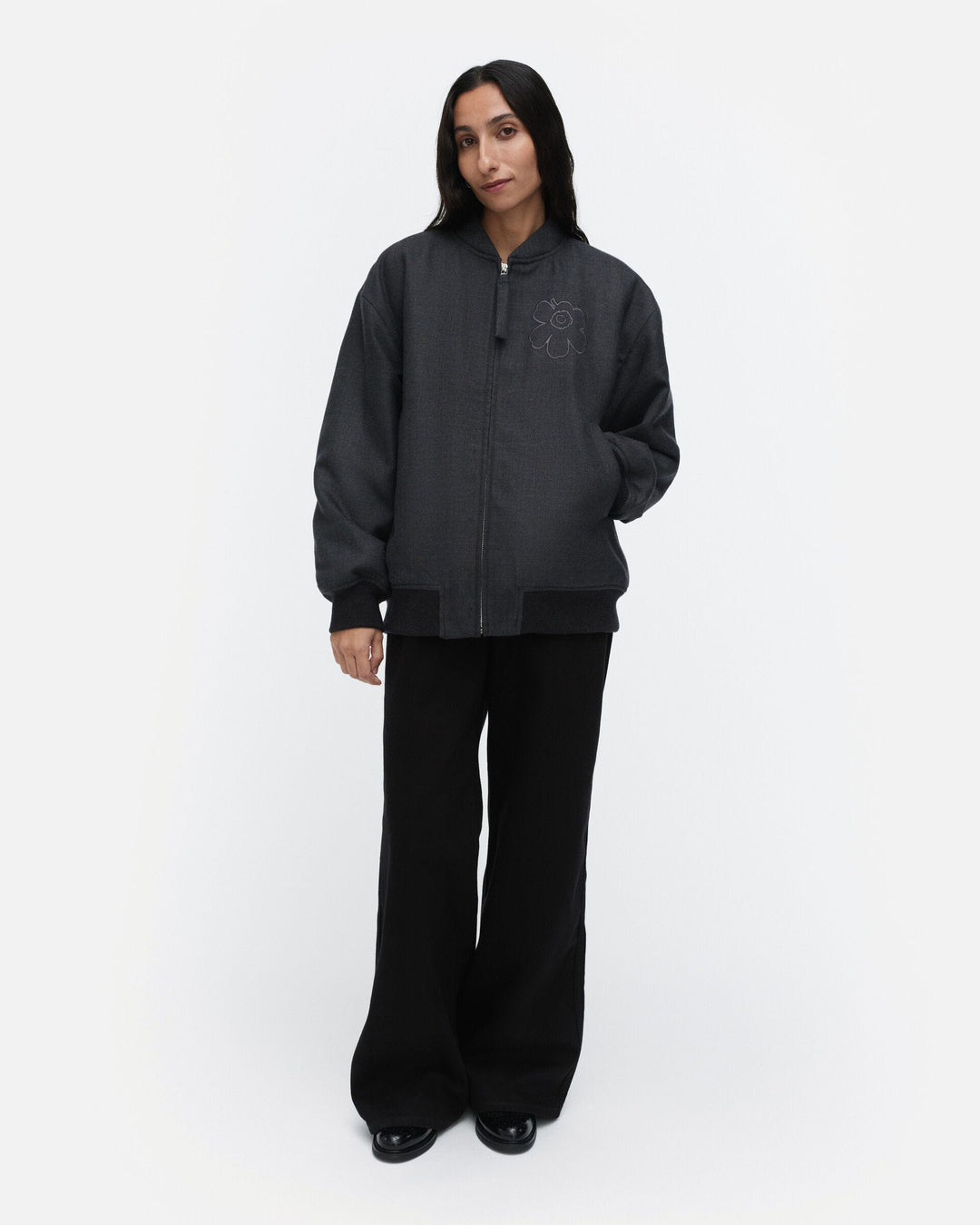 monumentti solid wool coat - black