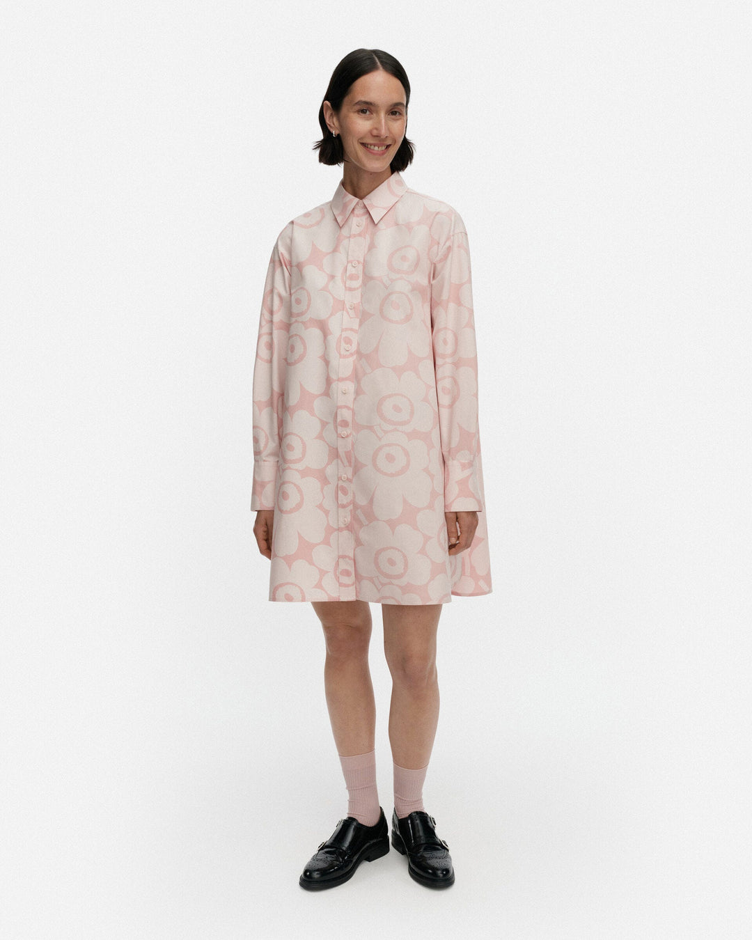kuvitelma unikko cotton shirt dress - pink