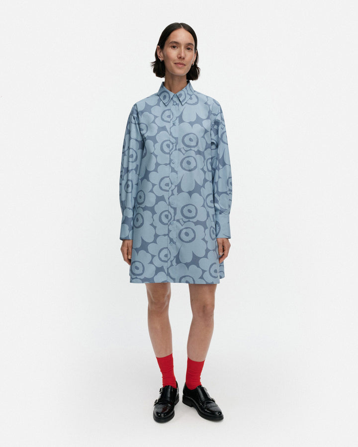 kuvitelma unikko cotton shirt dress - blue