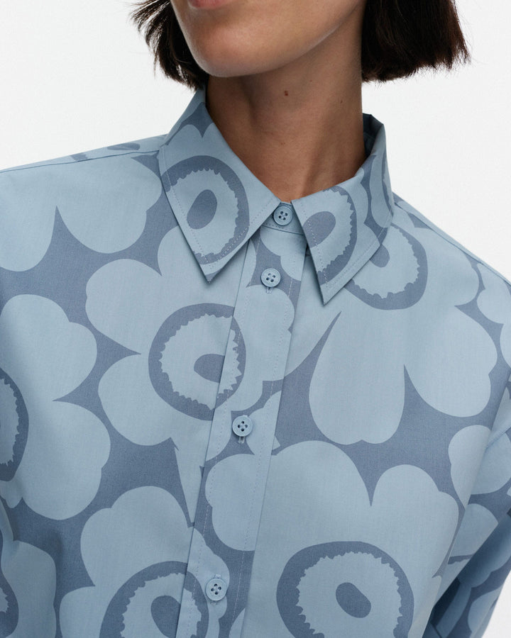 kuvitelma unikko cotton shirt dress - blue