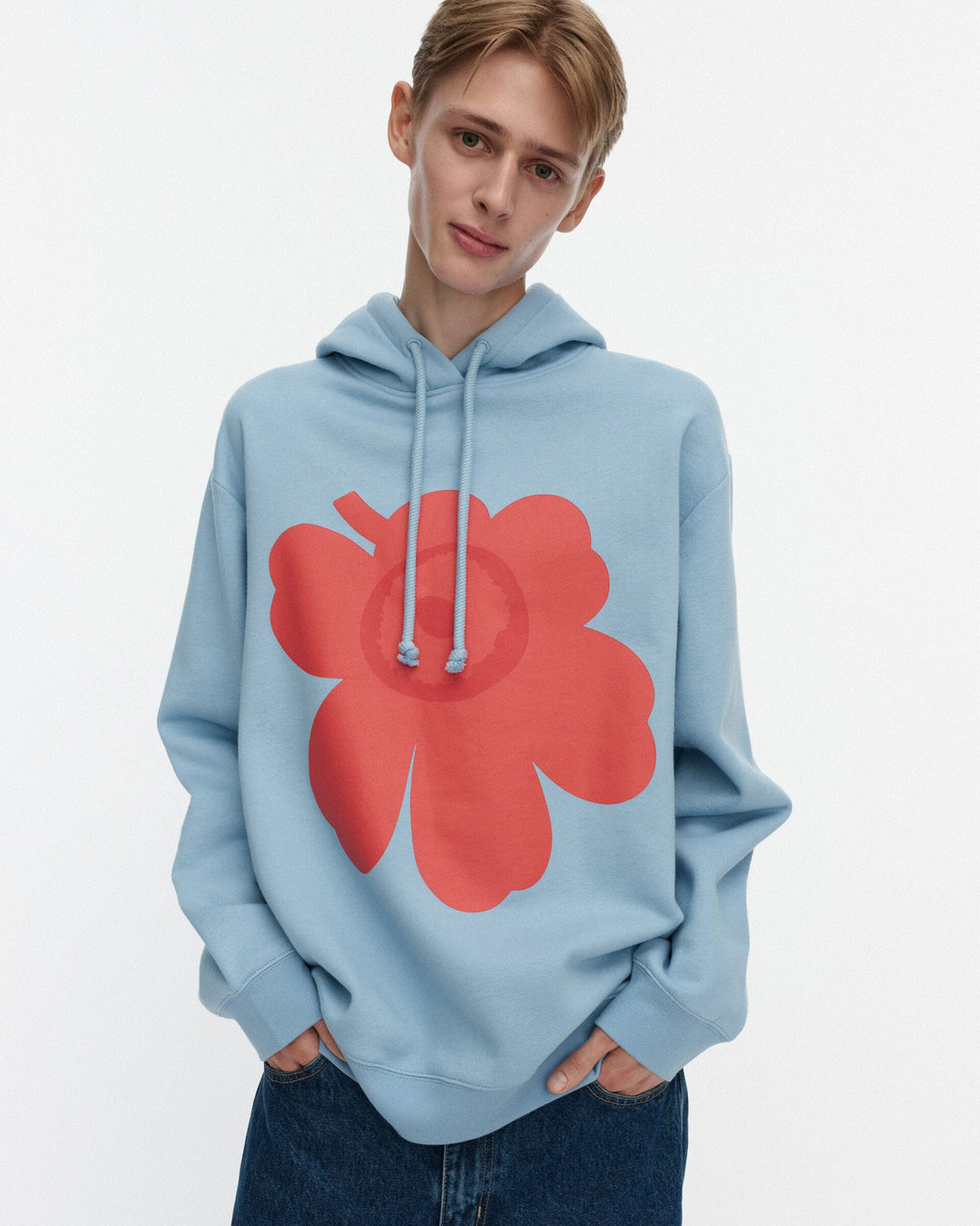 kioski runoja unikko placement hoodie - sky blue/orange
