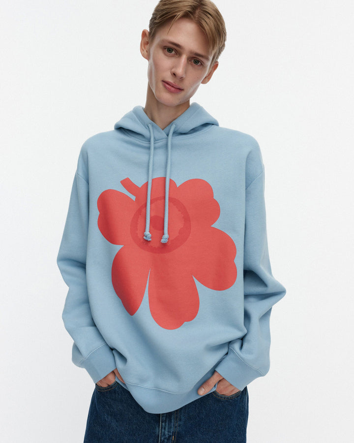 kioski runoja unikko placement hoodie - sky blue/orange