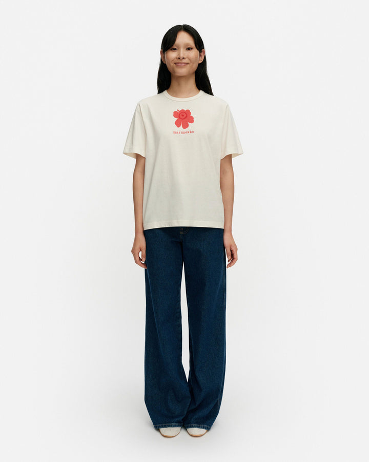 kioski erna unikko placement t-shirt - white/red