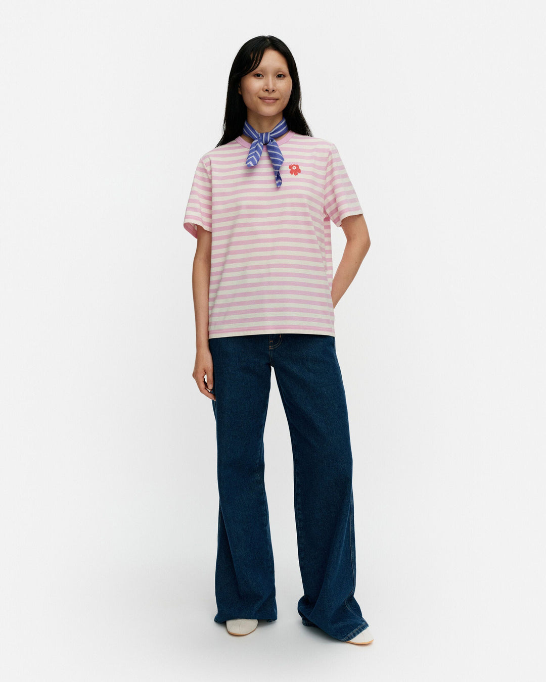 kioski unikko tasaraita t-shirt - light pink