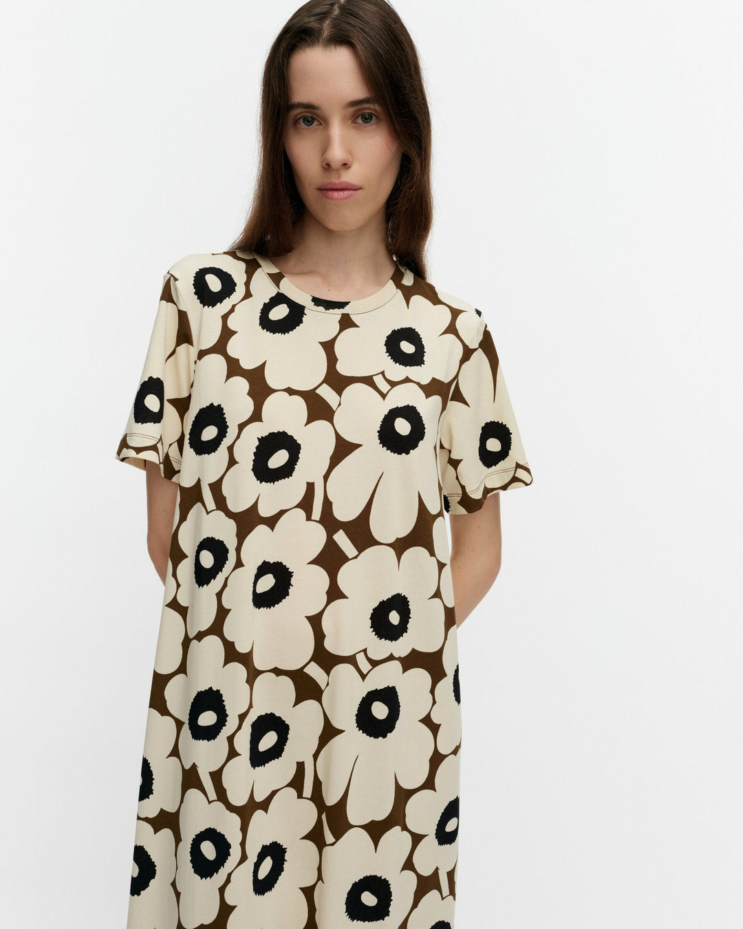 pisteinen unikko jersey dress - brown/beige