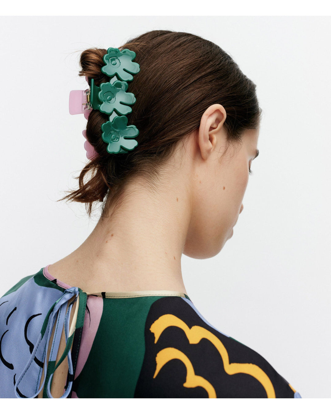 mini unikko hair clip two-tone - green/pink