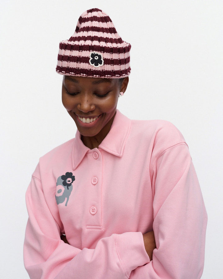 Kioski Improvisaatio Tasaraita beanie - pink