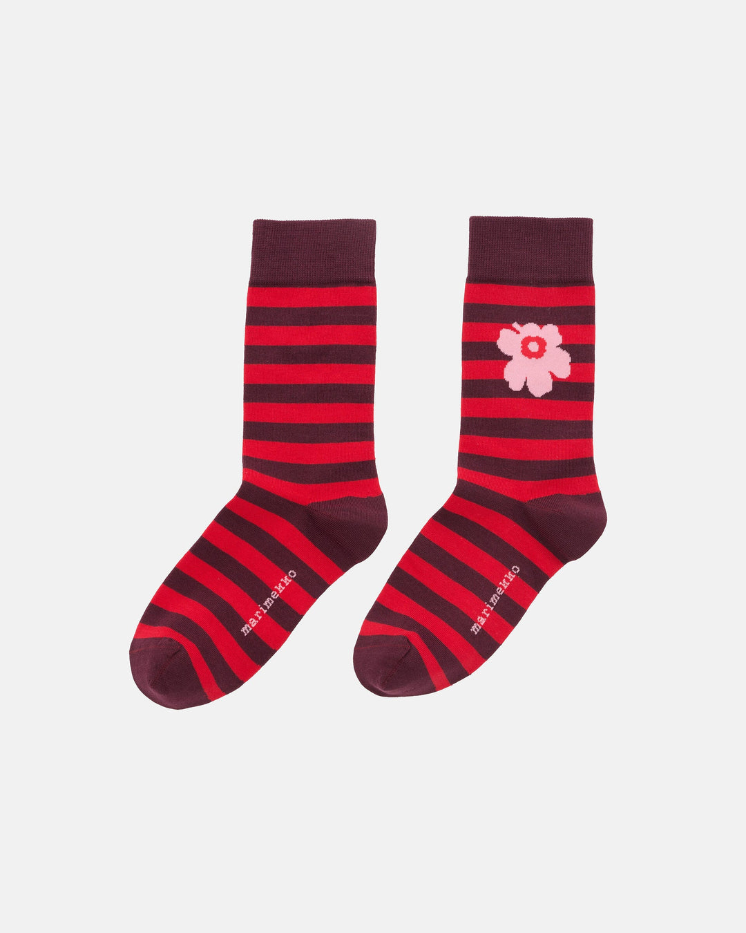 Kasvaa Tasaraita Unikko One Socks - Red/Burgundy