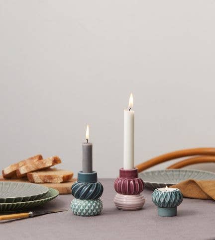 Samsurium Candlestack dark, powder & aubergine set of 3 pcs.