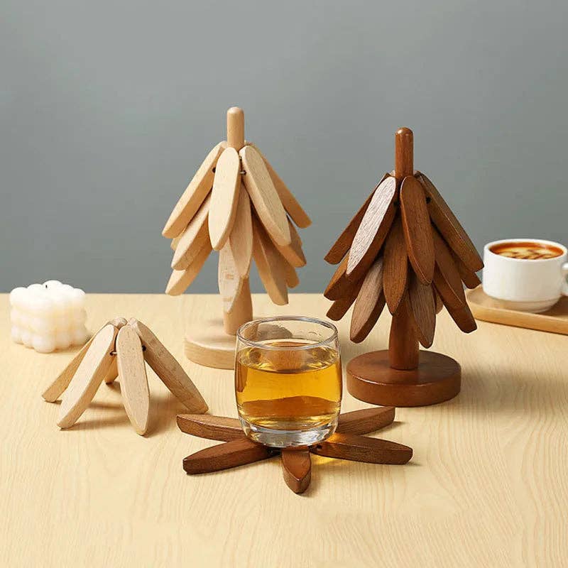 Wooden Tree Coaster Set - Walnut