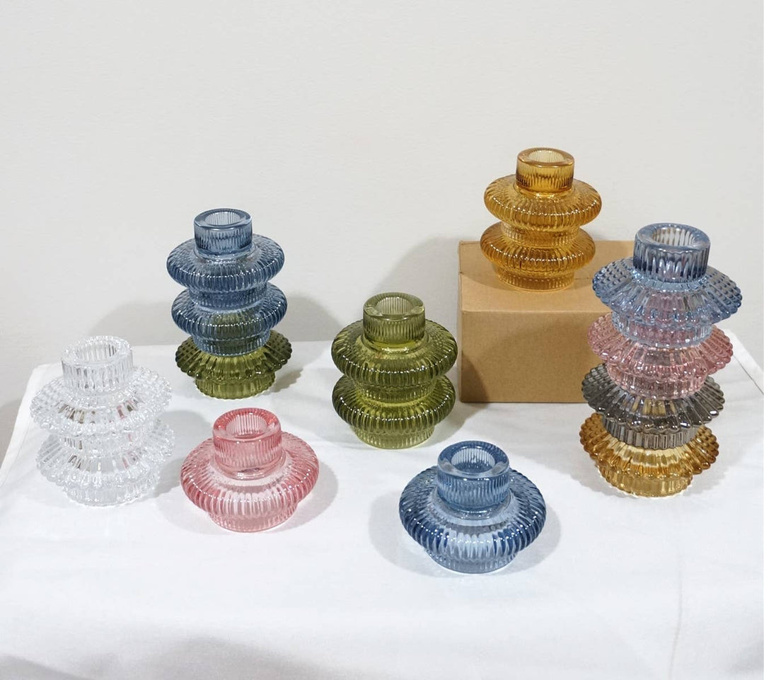 Double Sided Glass Candle Holder - Rounded Edge
