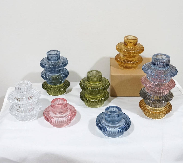 Double Sided Glass Candle Holder - Rounded Edge